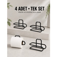 Zenviaa Duvara Yapışkanlı Wc Kağıtlık Siyah Metal 4 Adet Tuvalet Kağıdı Rulo Askısı ZNV20