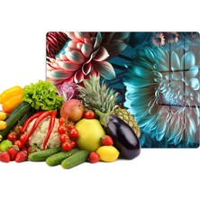 Reflexa Cam Kesme Tahtası Renkli Dalya Çiçeği Tasarımlı Çok Amaçlı 40 x 30 cm