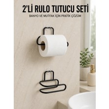 Zenviaa 2’li Yapışkanlı Tuvalet Kağıdı Tutucu Siyah Metal Duvar Tipi Rulo Kağıtlık Zenvia