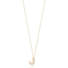 Emiliano Jewellery Zirkon Taşlı Altın Kaplamalı J Harfi Gümüş Kolye