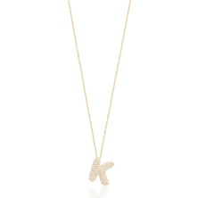 Emiliano Jewellery Zirkon Taşlı Altın Kaplamalı K Harfi Gümüş Kolye