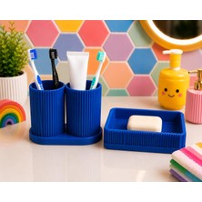 Solmazlar Online 3D Baskı Diş Fırçalık ve Sabunluk Seti - Lavabo Üstü Banyo Organizeri-Mavi