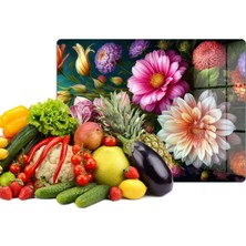 Reflexa Cam Kesme Tahtası Renkli Çiçek Tasarımlı Çok Amaçlı 40 x 30 cm