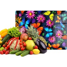 Reflexa Cam Kesme Tahtası Renkli Kelebek Çiçek Desenli Çok Amaçlı 40 x 30 cm