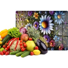 Reflexa Cam Kesme Tahtası Renkli Çiçek Desenli Çok Amaçlı 40 x 30 cm