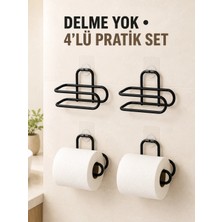 Zenviaa Mey Ithalat® Siyah 4 Adet Metal Tuvalet Kağıdı Tutucu Kendinden Yapışkanlı Delmeden