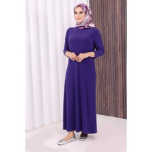 Bym Fashion Düz Bisklet Yaka Uzun Kol Iç Sandy Elbise 3202 Mor