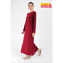 Bym Fashion Düz Bisklet Yaka Uzun Kol Iç Sandy Elbise 3202 Kırmızı