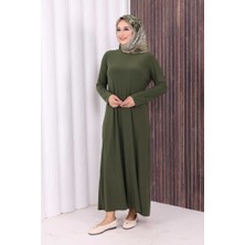 Bym Fashion Düz Bisklet Yaka Uzun Kol Iç Sandy Elbise 3202 Haki