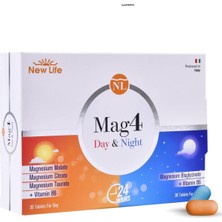 Mag4 Day & Night Magnezyum 60 Tablet Sitrat - Malat - Taurat - Bisglisinat - B6 Vitamini