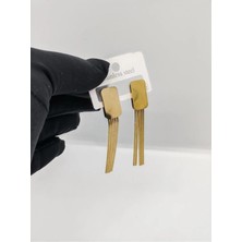 Cadde Dükkanı Kare Şekilli Püsküllü Gold Renk Çelik Küpe