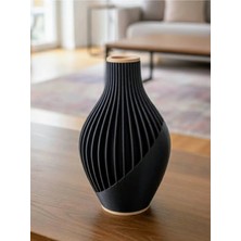 North Edge 3D Modern Siyah Dekoratif Vazo 15 cm - Minimal Çizgili Tasarım
