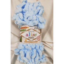 Alize Puffy Açık Mavi El Örgü Ipi 100GR. 9mt. (5'li Paket) - Renk: 183