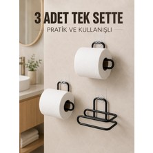 Zenviaa Mey Ithalat® 3 Adet Siyah Rulo Kağıt Tutucu Yapışkanlı Duvar Tipi Pratik Kağıtlık