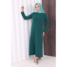 Bym Fashion Düz Bisklet Yaka Uzun Kol Iç Sandy Elbise 3202 Zümrüt