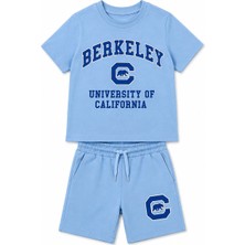 Lino Baby Mavi Berkeley Yazı Baskılı Erkek Çocuk 2'li Şortlu Alt Üst Takım