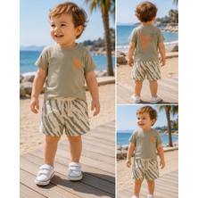 Lino Baby Haki Desenli Şortlu Bebek ve Çocuk 2'li Alt Üst Takım