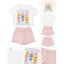 Lino Baby Pembe Çiçek Baskılı Kız Bebek ve Çocuk 2'li Alt Üst Takım