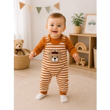 Lino Baby Kahverengi Ayıcık Desenli Erkek Bebek 2'li Salopet Takım