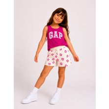 Lino Baby Lila Pembe Fuşya Çiçek Desenli Kız Çocuk 2'li Şortlu Alt Üst Takım