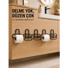 İlk El Grup  Siyah Metal Tuvalet Kağıdı Tutucu 5’li Set Yapışkanlı Duvar Tipi Banyo Wc Askısı