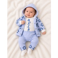 Lino Baby Mavi Kapüşonlu Yıldız Baskılı Erkek Bebek 3'lü Takım