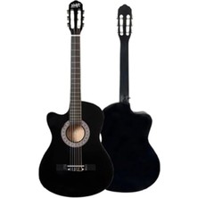 Aydogan's Siyah Klasik Gitar, 4/4 Kesik Kasa Full Set, Sap Ayarlı