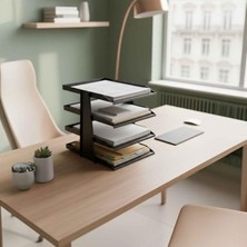 Aydogan's Steelline 4 Katlı Metal Dosya Rafı - Masa Üstü Ultra Sağlam Ofis Organizer (29.5X30.5X25CM) (Siyah)