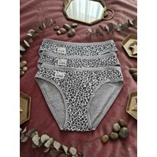 Shine Elagance Gri 3'lü Leopar Desenli %92 Pamuk %8 Elastan Kadın Külot