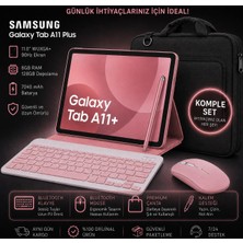 Samsung Galaxy Tab A11+ Plus 6gb 128GB 11'' Tablet+Rose Kalem+Pembe Klavye+Çanta
