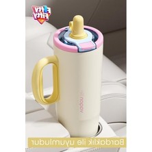 Aydogan's Tumbler 1200 ml Tek Kapak Çift Kullanım Pipetli Rahat Içim Kulplu Paslanmaz Çelik TERMOSFFVGN1114-1200ML Sarı