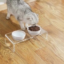 Aydogan's Çift Hazneli Seramik Kedi Mama Kabı ve Paspası, Beyaz Renkli, Şık Tasarım