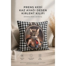 Prens Kedi Kaz Ayağı Desen Kırlent Kılıfı