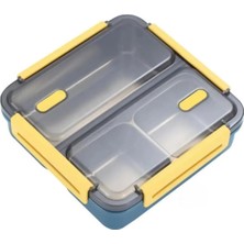 Vagonlife Bento 950ML Lunchbox Tek Katlı 3 Bölmeli Çelik Sefer Tası Yemek Kutusu (Lacivert-Sarı