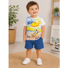 Lino Baby Mavi Snoopy Baskılı Erkek Çocuk 2'li Şortlu Alt Üst Takım