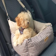 Köpek Oto Koltuğu-Seyahat Koltuğu-Ayarlanabilir Çift Kordon-Kedi Yatağı-Taşınabilir (Bej Kaz