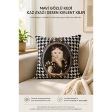 Mavi Gözlü Kedi Kaz Ayağı Desen Kırlent Kılıfı