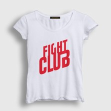 Presmono Kadın Beyaz Logo Film Dövüş Kulübü Fight Club T-Shirt