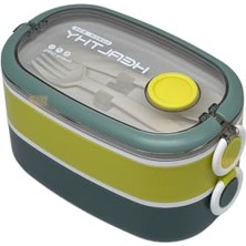 Aydogan's Bento 1300ML Lunchbox 2 Katlı 3 Bölmeli Paslanmaz Çelik Sefer Tası Yemek Kutusu (Koyu Yeşil-Fıstık Yeşili)