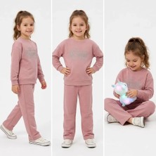 Bemy Store 5/12 Yaş Taşlı Yazılı Pamuk Penye Çocuk Takımı