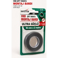 Setfix Vhb Montaj Bandı 18 mm x 2 mt / Cam, Ayna, Plastik, Metal Yüzeyler ve Araçlar Için Çift Taraflı Gri Silikon Bant