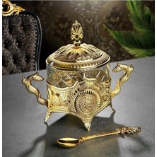 Moontime Alaçatı Yuvarlak Metal Işlemeli Cam Şekerlik - Altın ve Gümüş Renk Seçeneğiyle Şık Şekerlik