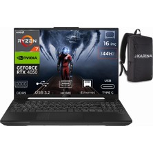 Asus Tuf Gaming A16 Amd Ryzen 7 170 FA607NUQ-RL048-K027 16GB 2tb+2tb RTX4050 6gb 90W  Freedos 16" Wuxga 144Hz Taşınabilir Bilgisayar