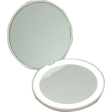LOM2062-16 LED Işıklı 1x-5x Şarj Edilebilir Cep - Çanta Makyaj Aynası (Beyaz)