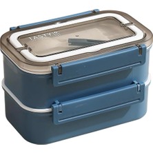 Vagonlife Bento 1600ML Lunchbox 2 Katlı 4 Bölmeli Çelik Sefer Tası Yemek Kutusu (Lacivert)