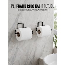 Eco Port 2 Adet Siyah Yapışkanlı Kağıtlık Duvar Tipi Tuvalet Kağıdı ve Rulo Tutucu