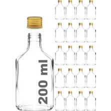 Aydogan's Afracam 200 ml Yassı Şeffaf Cold Brew Şişesi Altın Metal Kapaklı 200 cc Soğuk Kahve Cam Şişe 20 Adet