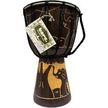 Aydogan's Ahşap Djembe, 30 Cm, Mahoni Ağacı ve Keçi Derisi, Otantik Çalgı, Model 006, Fil Figürlü, Dekoratif Davul