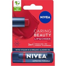 Aydogan's Nıvea SPF30 Kırmızı Renkli Dudak Bakım Kremi,4,8gr,24 Saat Nemlendirme,e Vitamini,organik Badem Yağı,shea Yağı,dudak ve Yanaklar Için,allık Etkisi,mineral Yağı Bulunmaz