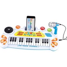 Aydogan's Elektronik Org Müzik Seti Mikrofonlu 45 cm Çocuk Piyano Mp3 Girişli LED Işıklı Karaoke Oyuncak 3+ Yaş Beyaz